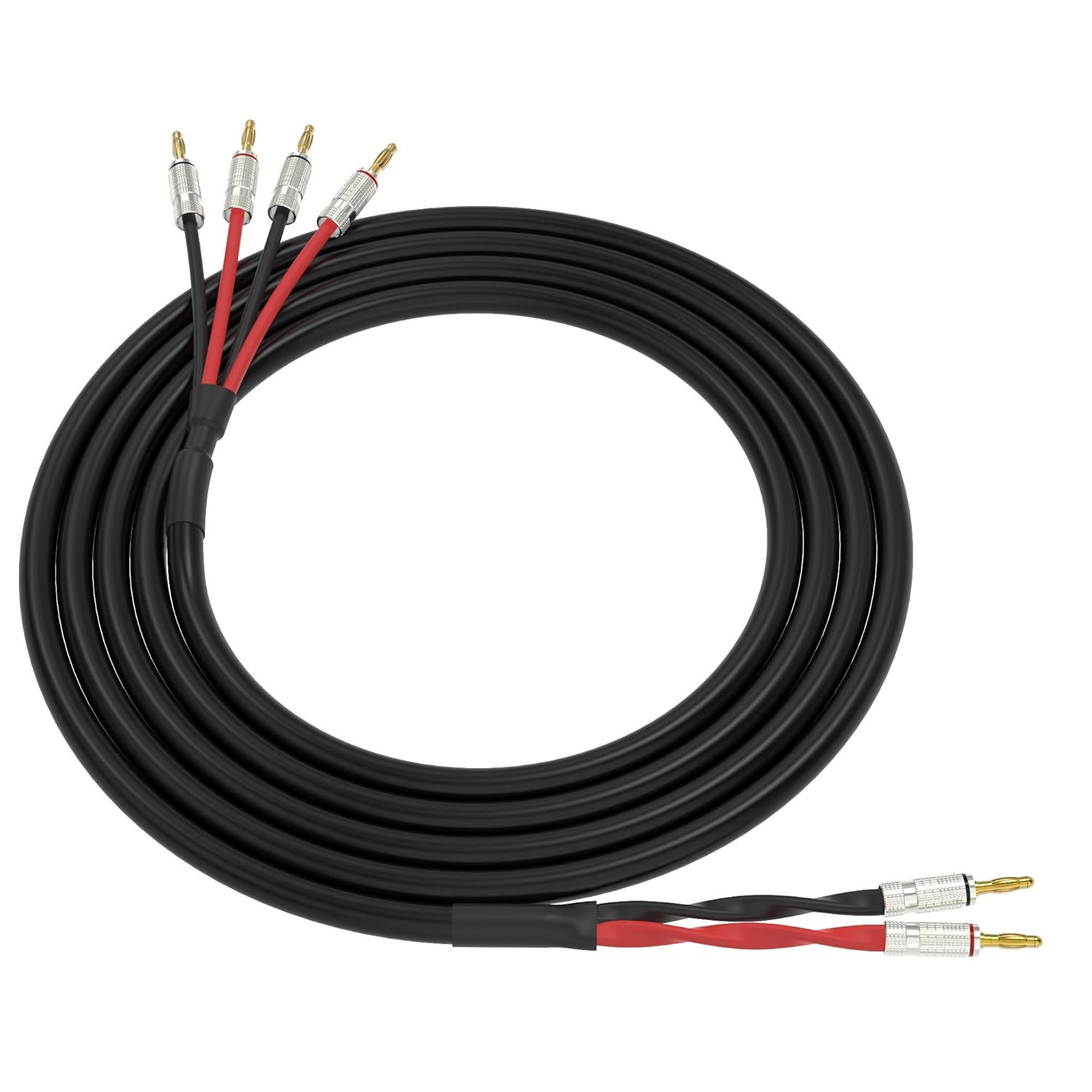 ChromaLeaf Canare 4S11 Bi-Wire Professional Audio Speaker Cable | 2 Bananas to 4 Bananas | Black | Premium Gold Plated Banana Plugs | 20 Feet | Assembled in The USA