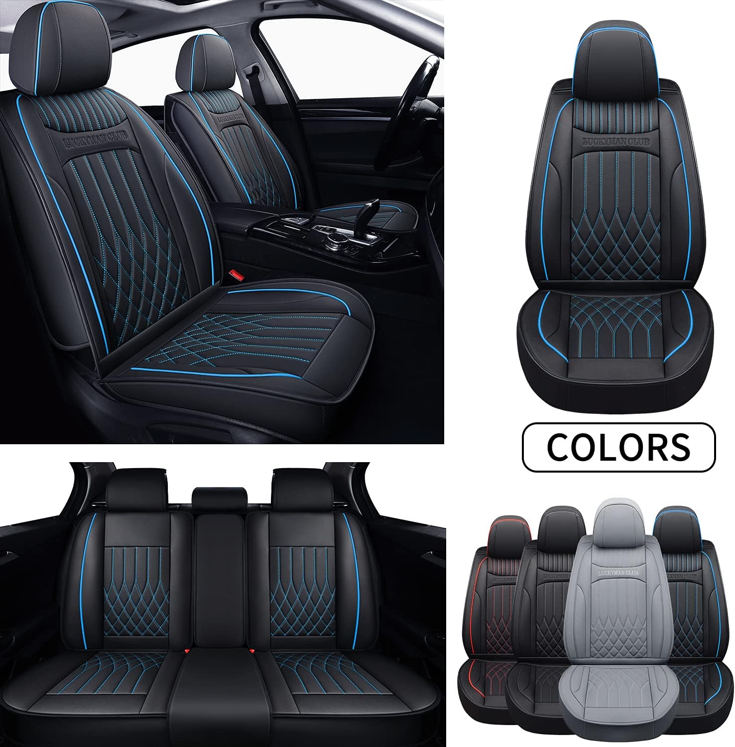 LUCKYMAN CLUB J01-LH Universal Car Seat Covers Full Set, Fit for Most Sedan SUV Truck Hatchback Like RAV4 CR-V Camry Grand Cherokee Equinox CX-5 Escape Outback Forester (Full Set, Black/Red )