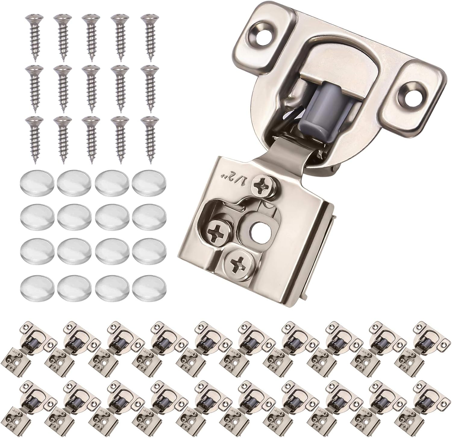 KONIGEEHRE 50 Packs Soft Close 1/2&rdquo; Overlay Face Frame Cabinet Hinge 35 mm Cupboard Door Hinges 105-Degree Concealed Hinges for Kitchen cabinets, Nickel Plated Steel