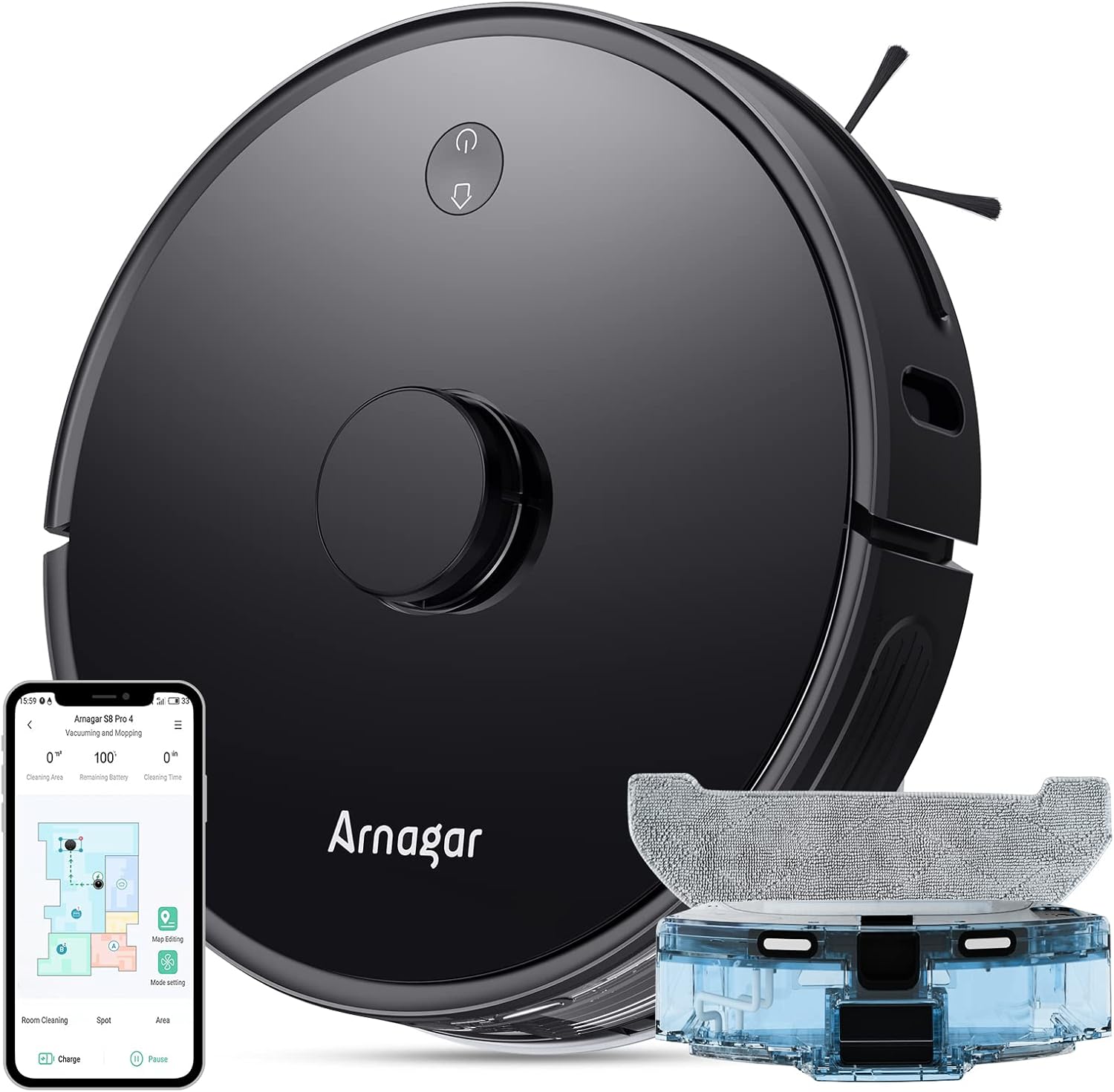 Robot Vacuum Cleaner, Arnagar S8 LiDAR Navigation Robotic Vacuums and Mop Combo with Self-Charging, 3500Pa Suction, 220 Mins Runtime,Ideal for Hard Floor Carpet & Pet Hair,Compatible with Alexa&Wi-Fi