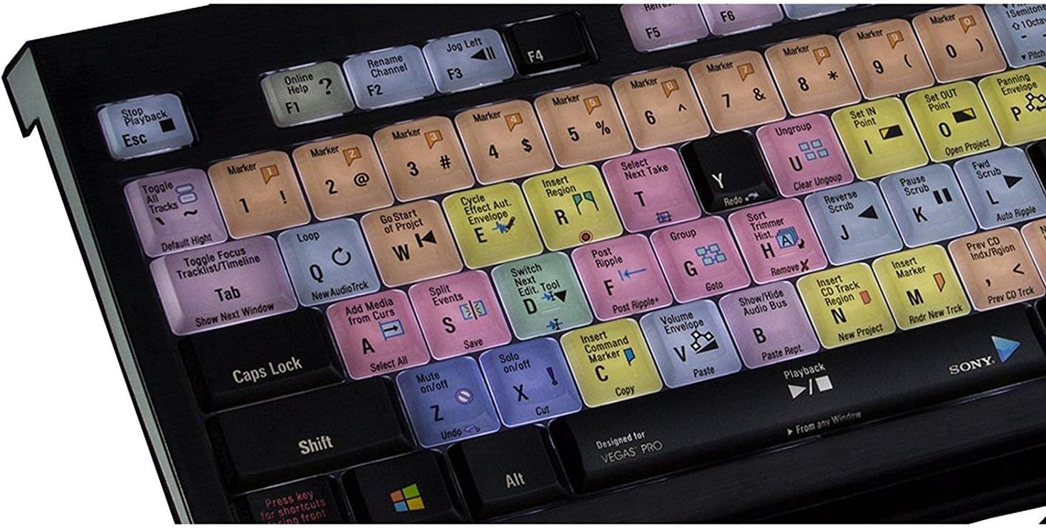Logickeyboard Vegas Pro - PC ASTRA Backlit Keyboard Compatible with Windows 7-11 - part LKBU-VEGAS-APBH (Certified Refurbished)