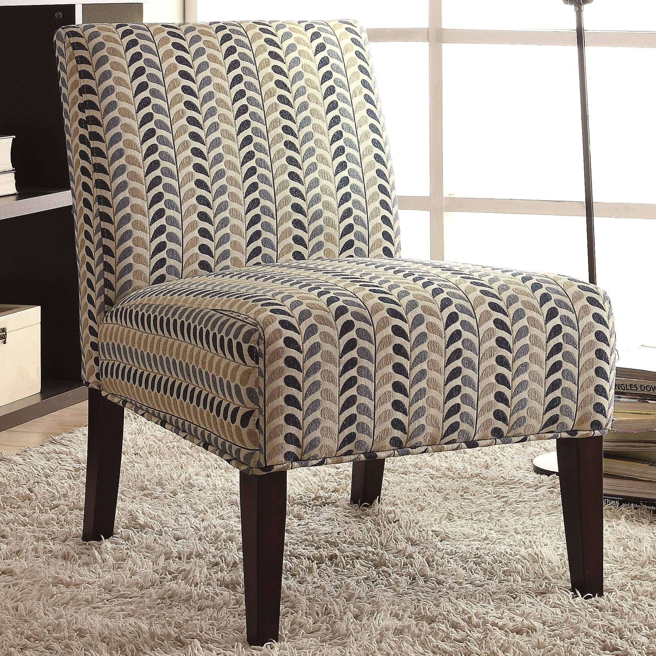 Modern Design Blue and Beige Leaf Patterned Design Accent Chair