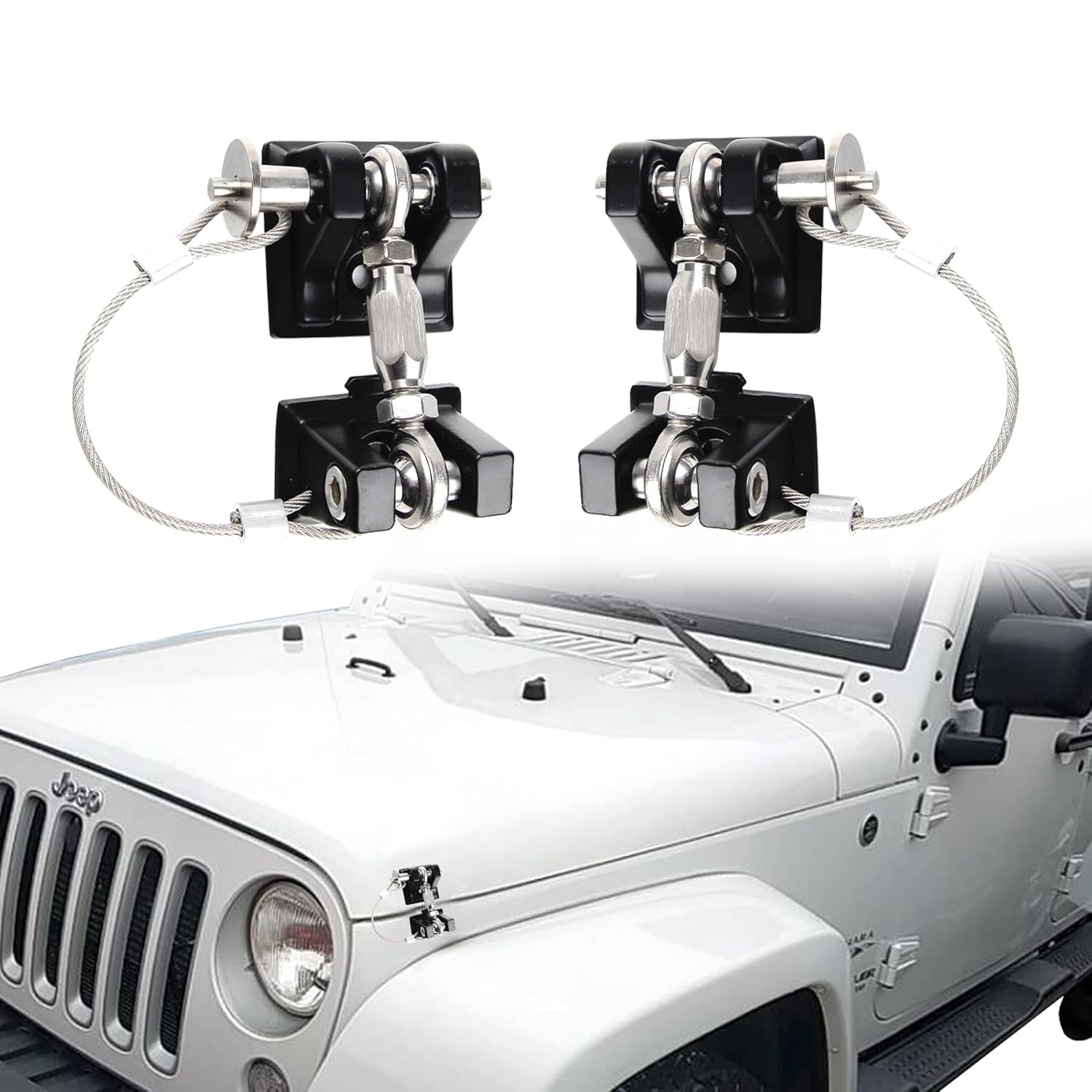 JK Hood Latch, Hood Latch, Jeep Wrangler Hood Lock Kit, Pair of Stainless Steel Hood Latches, Off-Road Tuning Accessories for 2007-2018.