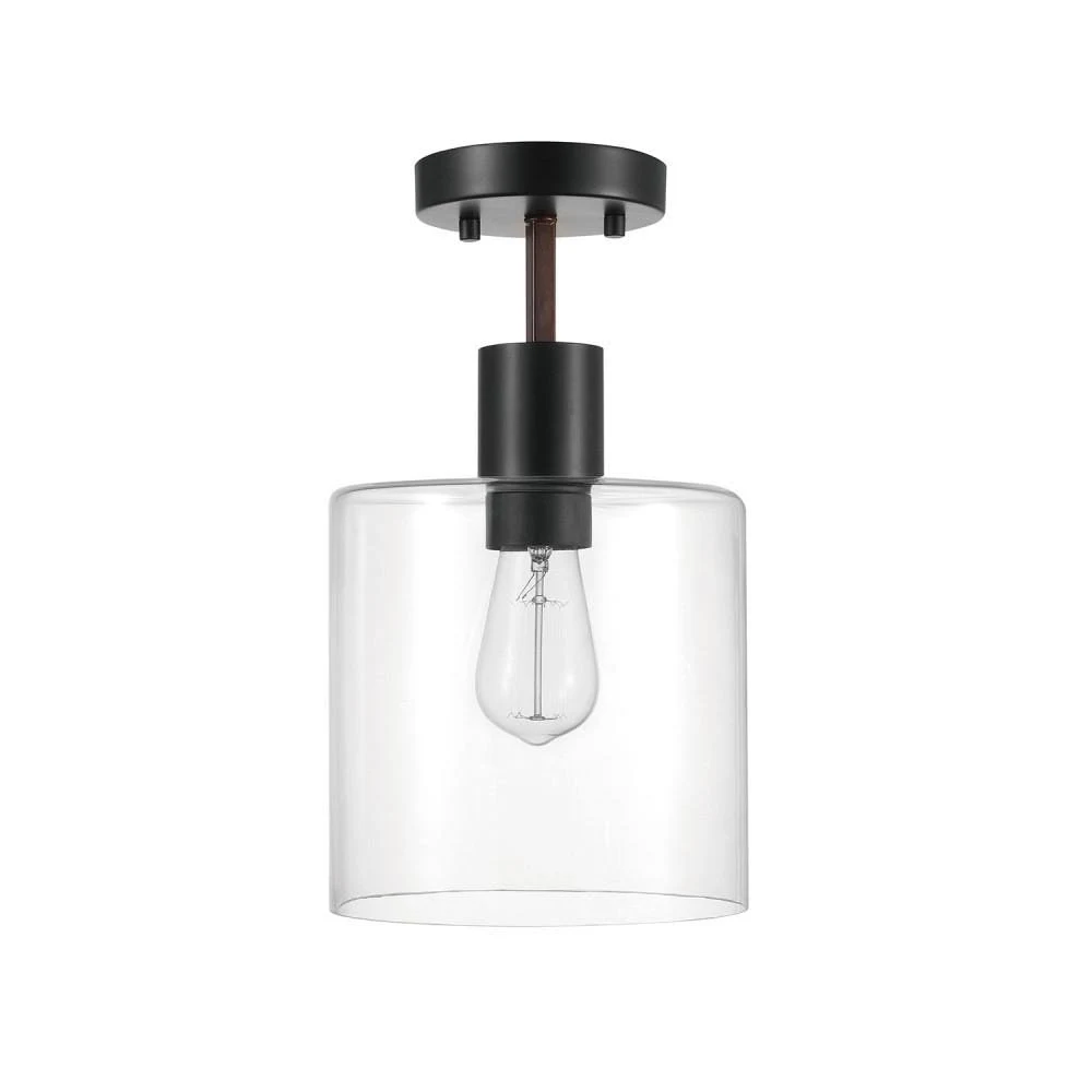 Globe Electric Sedona 14 in. 1-Light Matte Black Flush Mount 60982