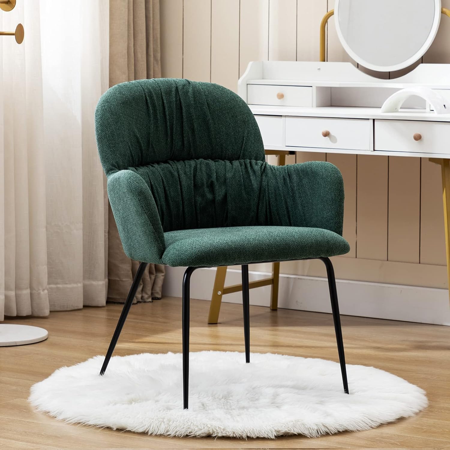 Janoray Modern Accent Chair Velvet Arm Chair with Black Metal Legs for Living RoomBedroomVanity Room, Pink, Velvet Pink