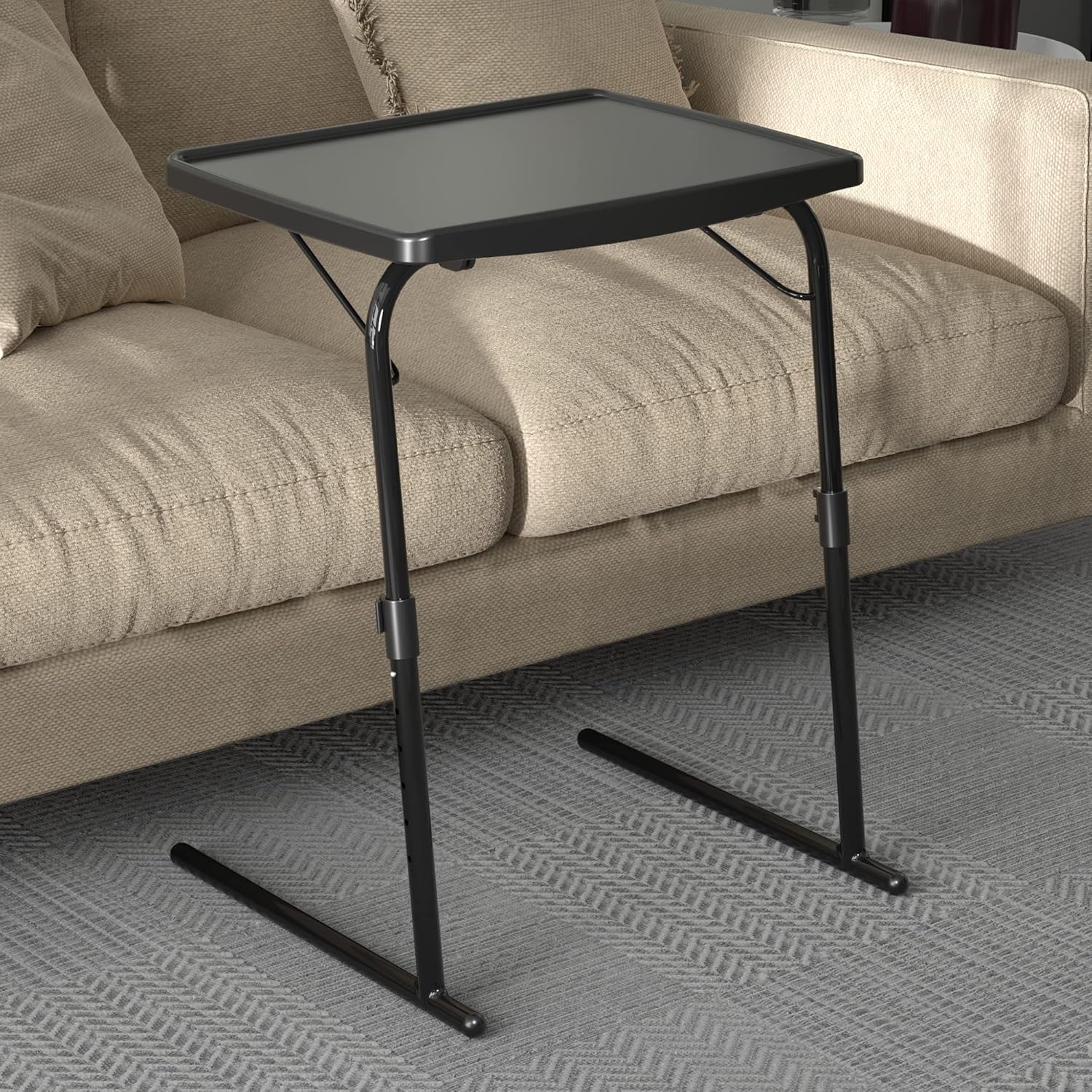 Allpop Folding TV Dinner Tray Table for Eating, Adjustable Laptop Table with 6 Heights & 3 Tilt Angles for Bed/Sofa, Black