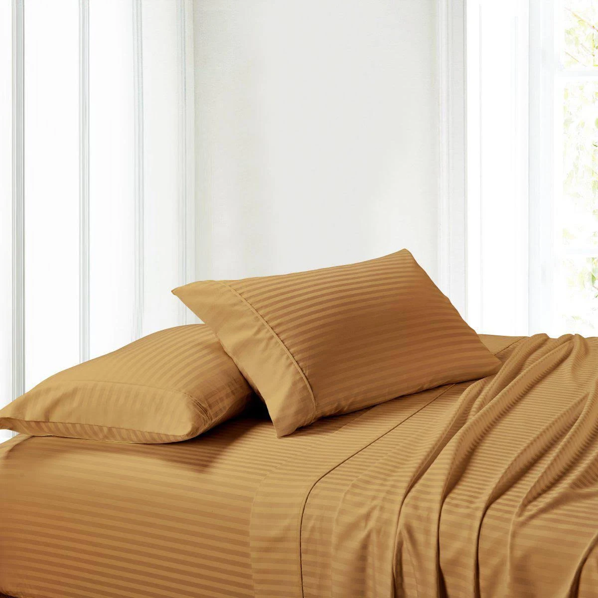 Waterbed Sheets Attached 300TC Striped Queen Waterbed / Bronze