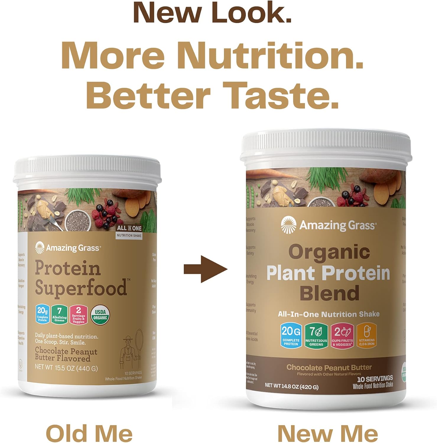 Amazing Grass Protein Superfood: Vegan Protein Powder, All-in-One Nutrition Shake, with Beet Root Powder, Chocolate Peanut Butter, 18 Servings (Old Version) Pack of 2