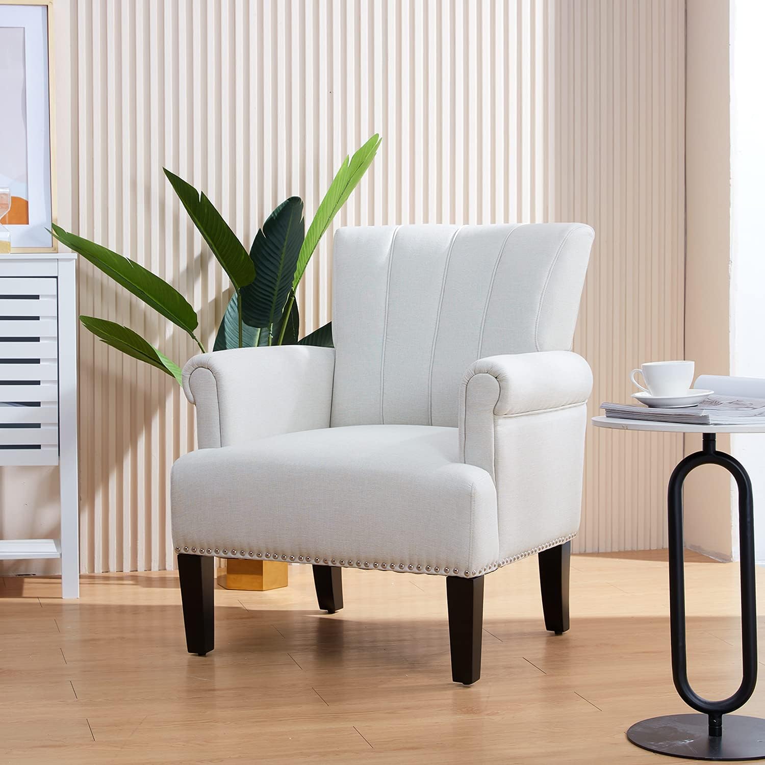 YOLENY Living Room Accent Chair with Armrests, Modern Accent Chair, Living Room Chairs, Armchairs for Living Room, Office, Beige