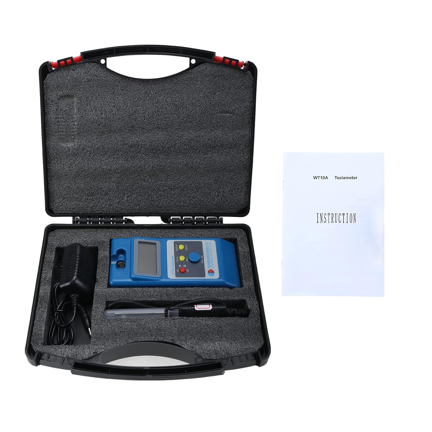 skyehomo Premium Quality Tesla Meter Gauss Meter Handheld Portable Digital Tesla Meter WT10A Surface Magnetic Field Tester with Ns Function and Metal Probe