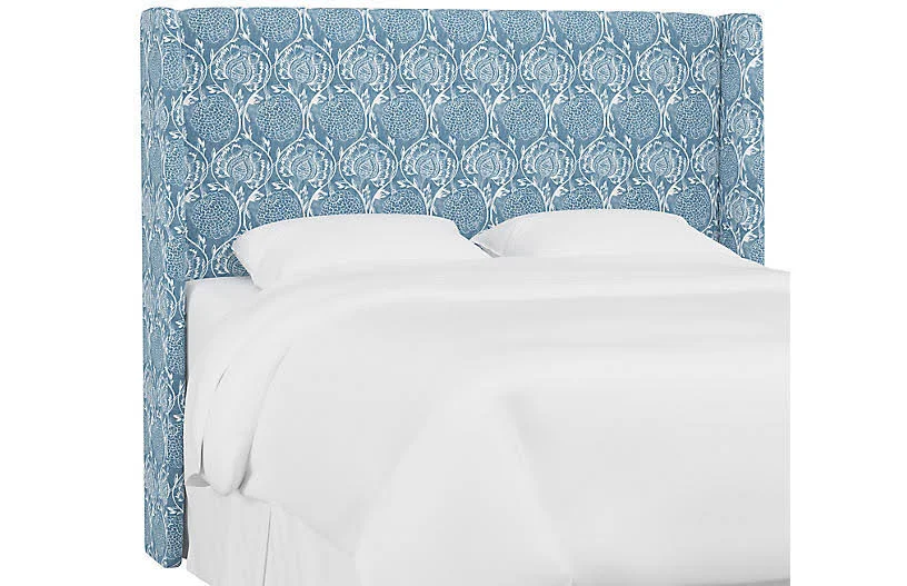 Kelly Wingback Headboard - Floral French Blue - Queen