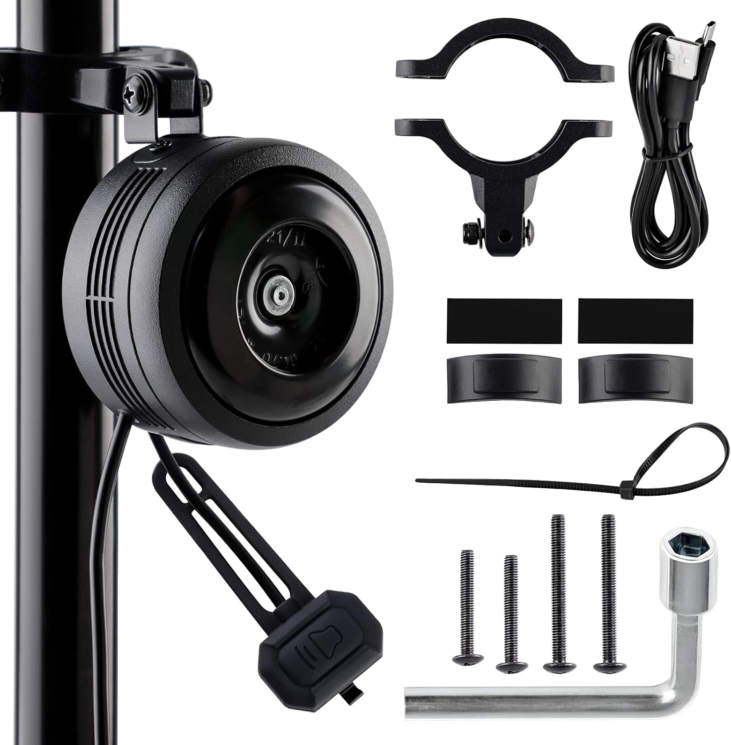 SOWUNO Electric Bike Horn Bell 125DB Loud Bicycle Bell Wireless Ring Bike Bells USB Rechargeable Waterproof Bicycle Horn Cycling Accessories for Mountain Bike/Road Bike/Scooter/MTB/BMX