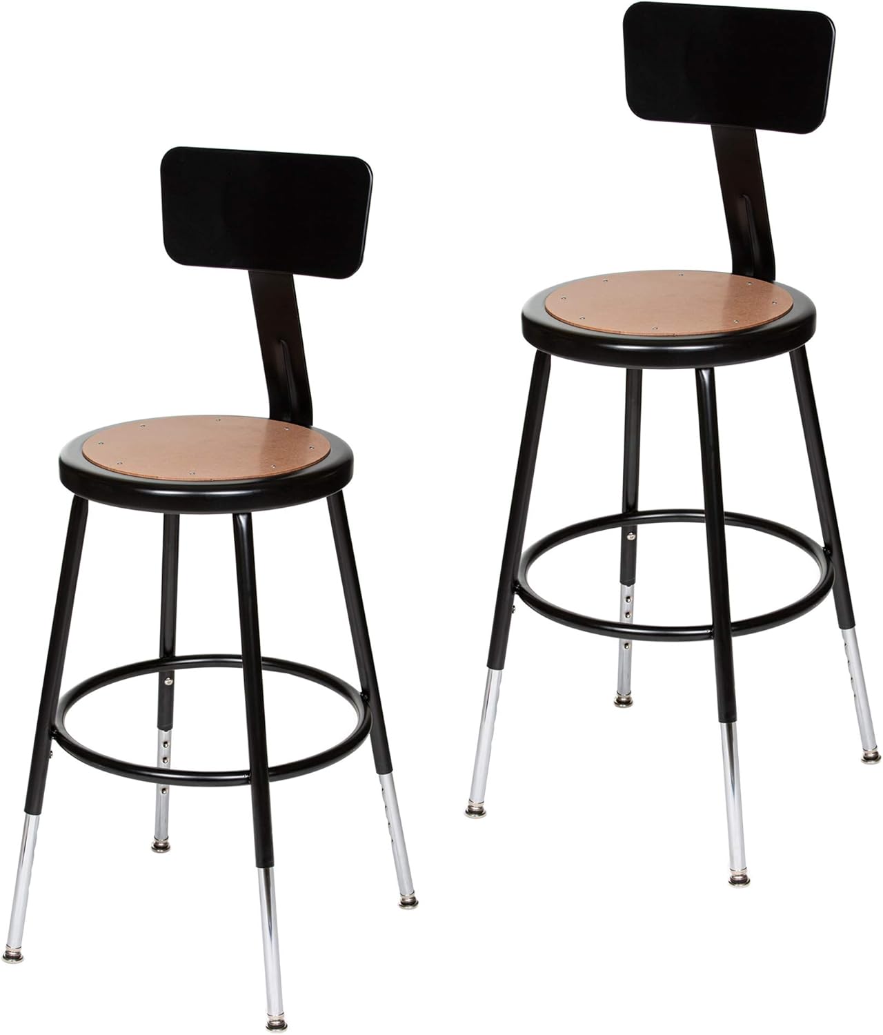 (2 Pack) OEF Furnishings Height Adjustable Black Shop Stool with Backrest, 18” -27