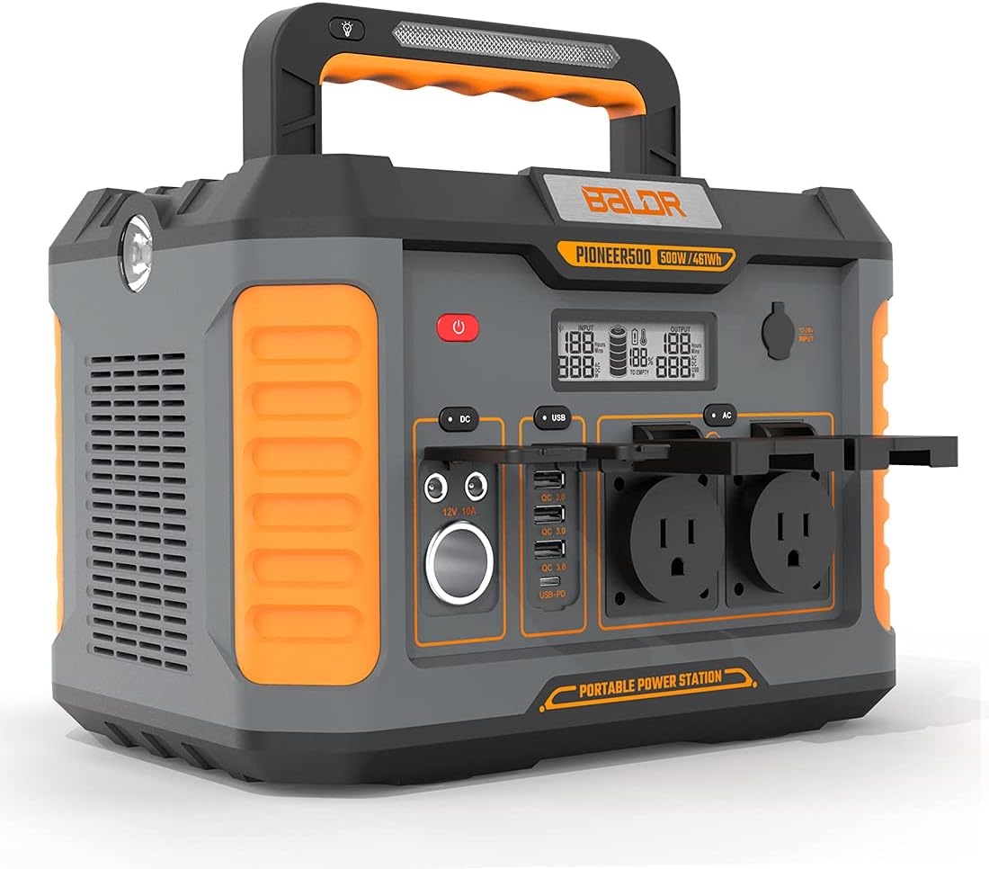 BALDR Portable Power Station Pioneer 500W, 461Wh Solar Generator Power Backup Lithium Battery with Pure Sine Wave Inverter for Camping, Road Trips, Emergency Power Supply
