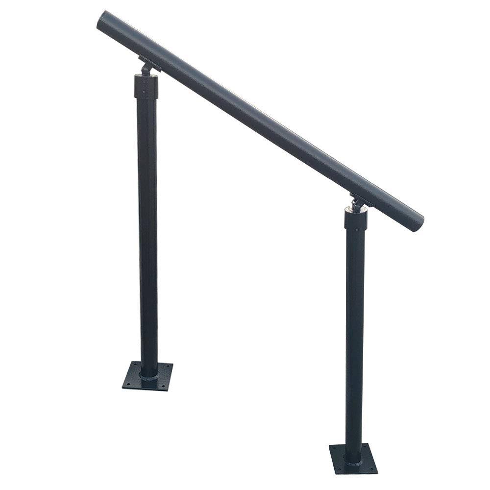 Madden Industries Aluminum Round Pipe Stair or Walkway Handrail with Round Posts - Hammered Black - Multiple Lengths - Connectab