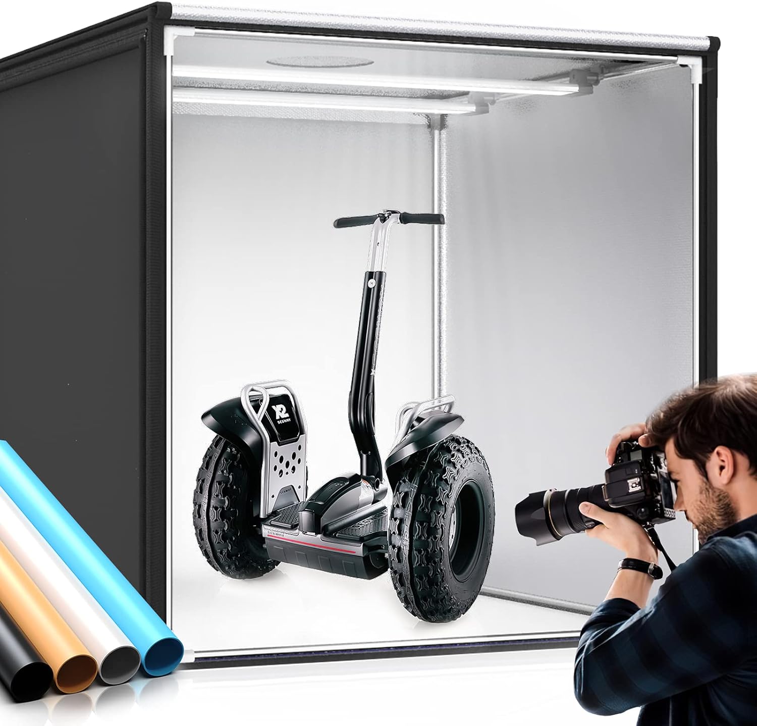 Photo Light Box, SAMTIAN 100x100x100CM Portable Folding Studio Box Professional Tabletop Photography Lighting Kit 4 Colors Backdrops LED Lights Adjustable Brightness 15000LM