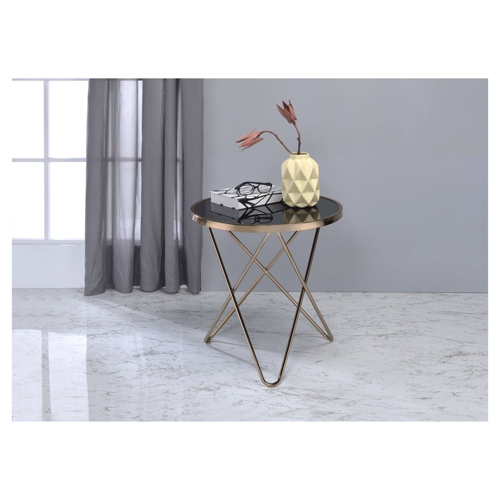 Acme Furniture End Table Black Champagne Black Glass u0026 Champagne
