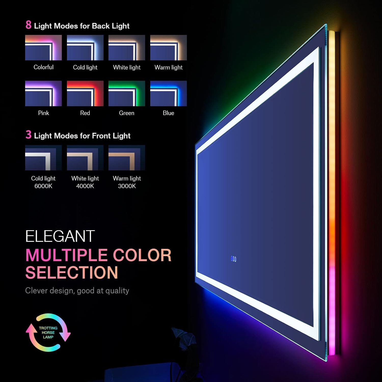 LOAAO 72X32 Inch RGB LED Bathroom Mirror with Lights, Anti-Fog, Dimmable Lighted Bathroom Vanity Mirror, Colorful Multiple Light Modes, RGB Backlit + Front Light, Memory Function