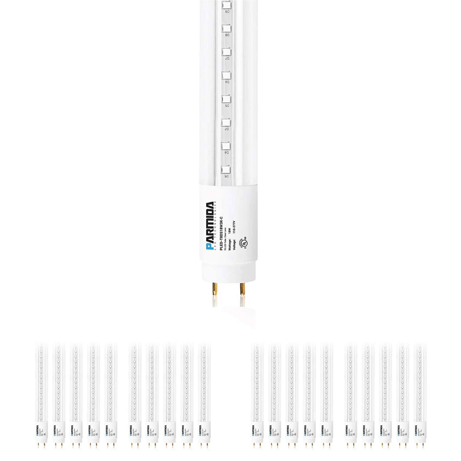 Parmida (20 Pack) 4ft LED T8 Ballast Bypass Type B Light TUBE, 5000K, 18W, UL-Listed for Single-Ended u0026 Dual-Ended Connectio
