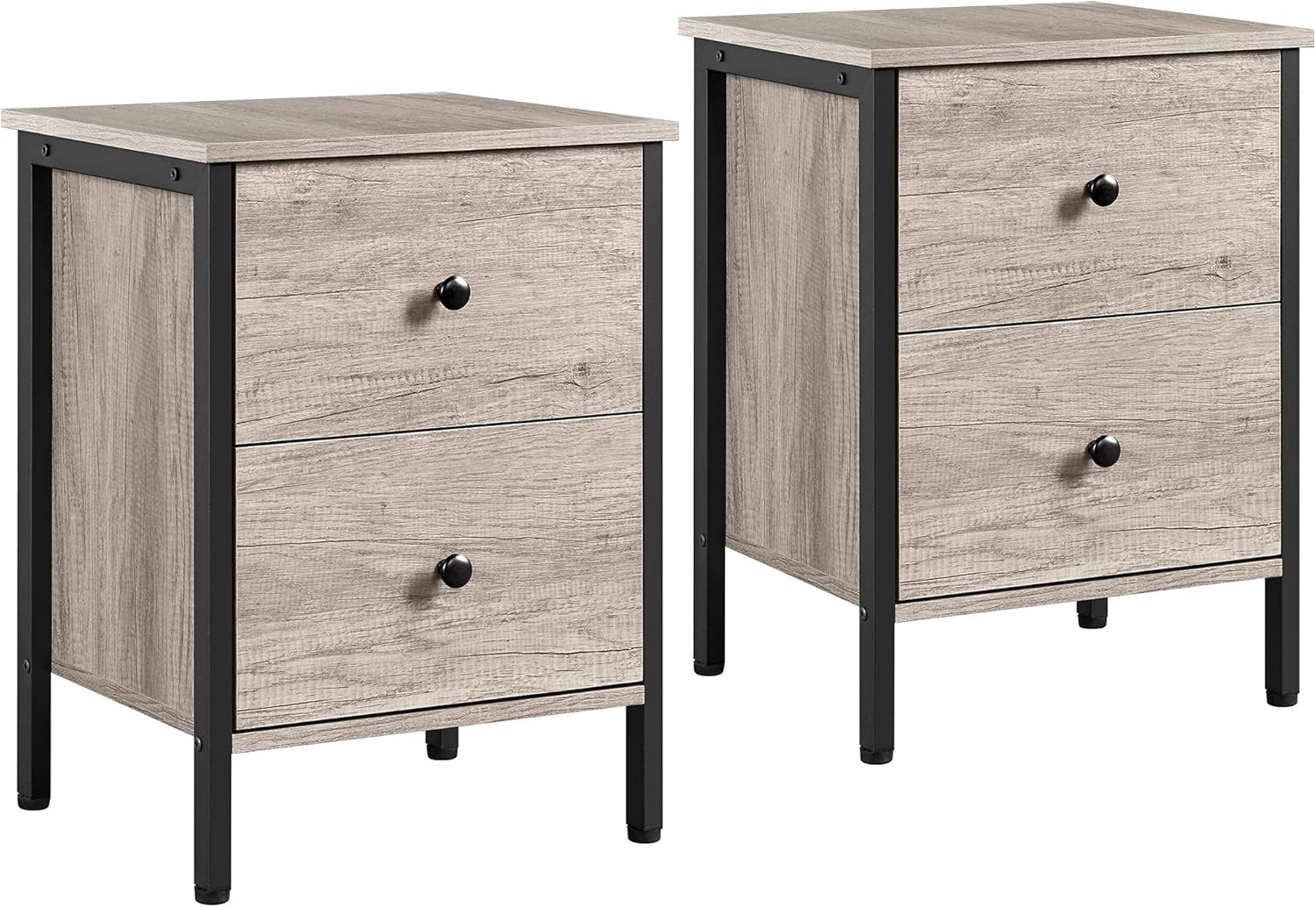 Yaheetech Industrial End Table Set of 2, Side Table with 2 Drawers, Rustic Wooden Table for Small Place, Living Room, Gray