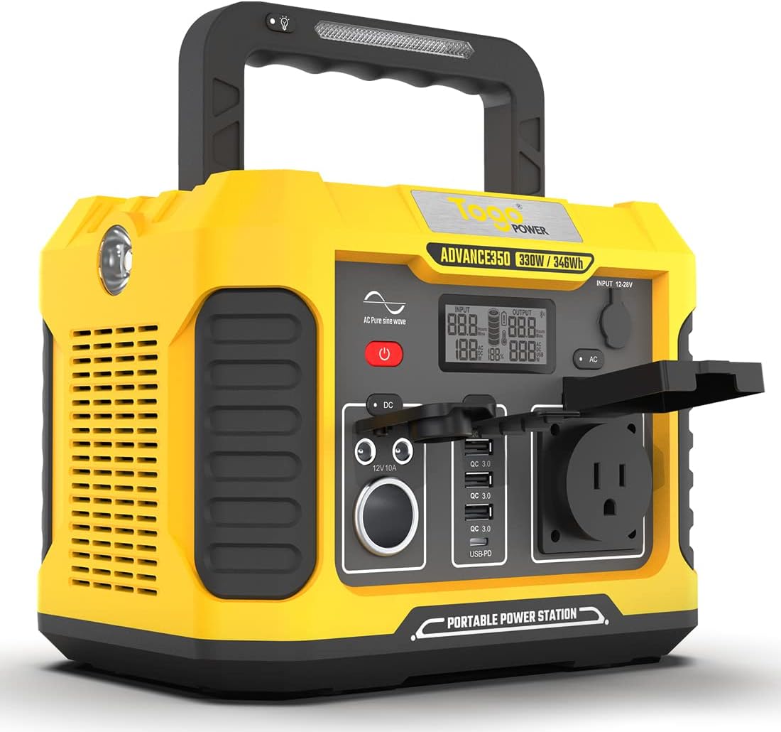 Togo Power 346wh Portable Power Station 330W, 120v/330W Pure Sine Wave Ac Outlet, Outdoor Solar Generator (Solar Panel Not Included) for Camping, Hiking, Fishing, Power Outages