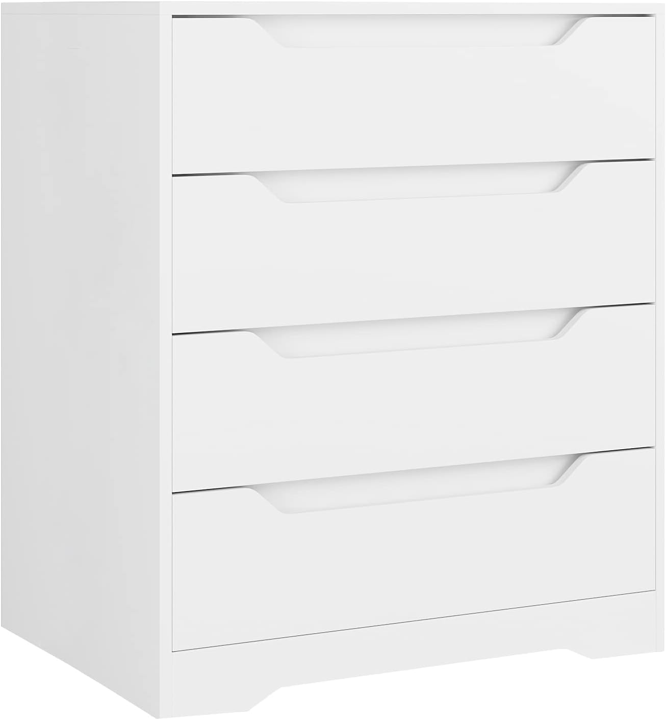 HOSTACK Modern 4 Drawer Dresser, Chest of Drawers with Storage, Wood Clothing Organizer with Cut-Out Handles, Accent Storage Cabinet for Living Room, Bedroom, Hallway, White