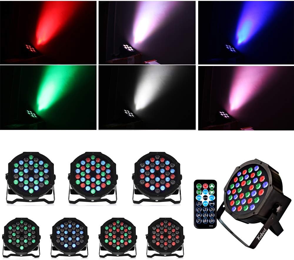 Kebert Par Lights, 36 Led DJ Stage Lights with Remote Control and DMX, 1W RGB Sound Activated Stage Lights, 9 Modes Par Led Flood Lights for Wedding Bar Party DJ Show -8 Pack