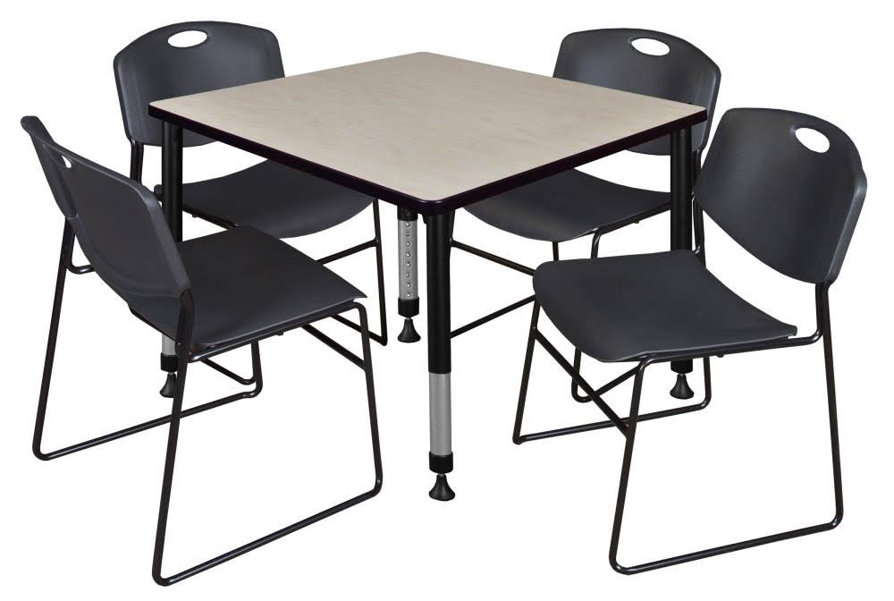 Regency TB4242PLAPBK44BK 42 in. Kee Square Height Adjustable Classroom Table with 4 Zeng Stack Chairs Maple u0026 Black
