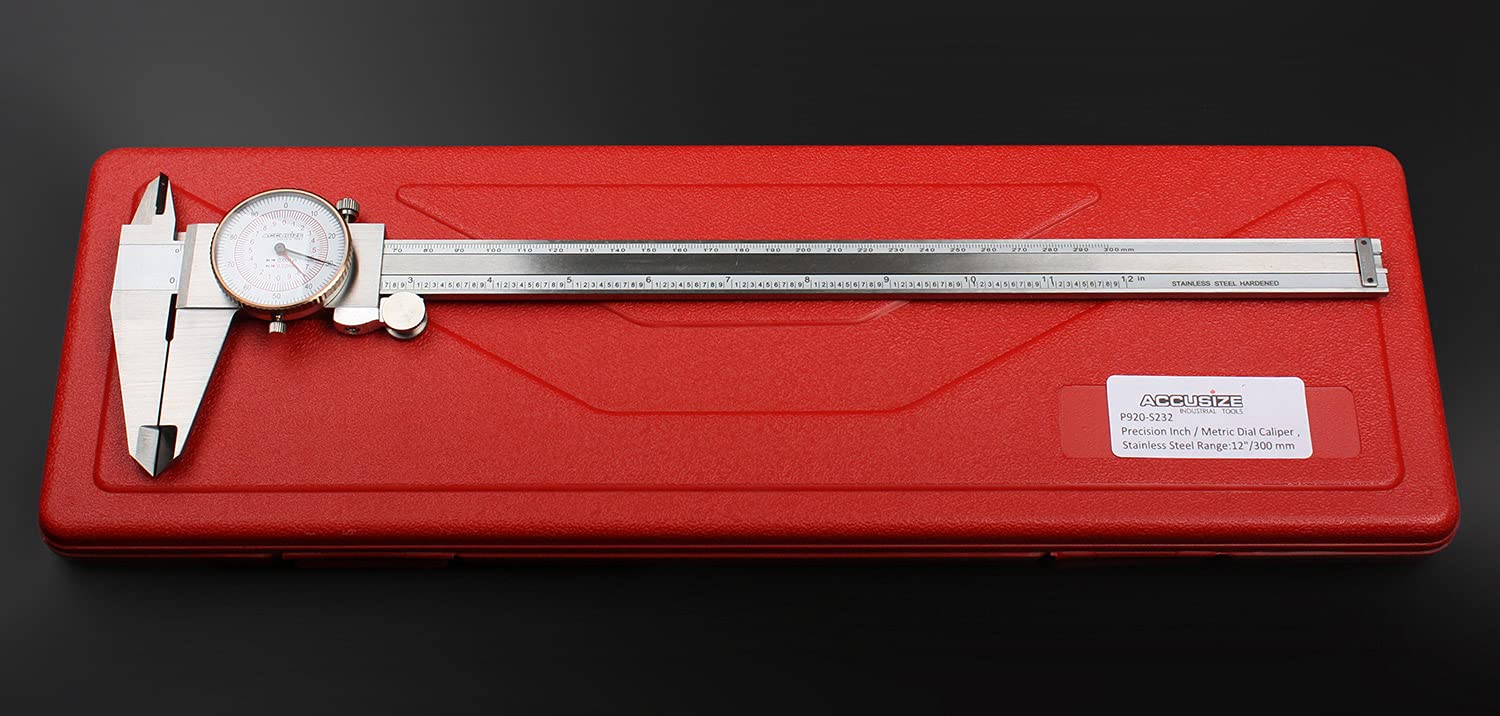 Accusize Industrial Tools 12'' by 0.001''/300mm by 0.02mm Dual Needle Precision Dial Caliper,Imperial/Metric, P920-S232 Pack of 2