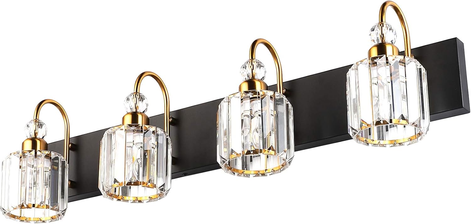 Ralbay Black Vanity Light 2-Lights Modern Crystal Vanity Lights for Bathroom Matte Black Crystal Wall Light Fixtures Modern Black Crystal Bathroom Light Fixtures