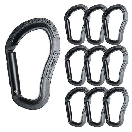 Fusion Climb Techno Zoom Military Tactical Aluminum Straight Ergonomic Carabiner Black 10-Pack