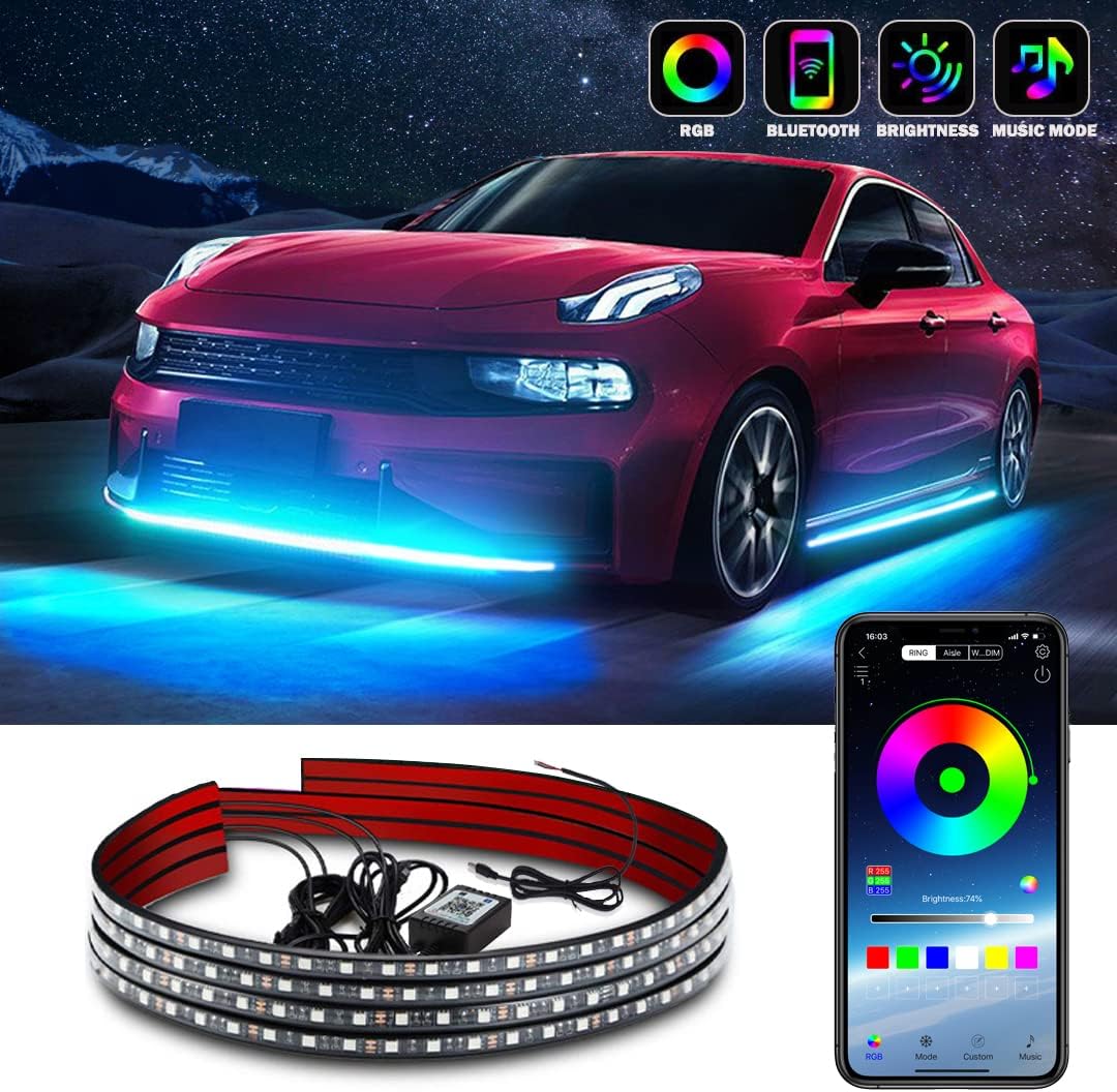Car Underglow Lights, LEDCARE Exterior Car LED Strip Lights with Wireless APP Control, 250 LEDs 16 Million Colors Music Sync Neon Accent Lights Kit, Waterproof Under Car Lights (Chasing Dream Color) Pack of 2