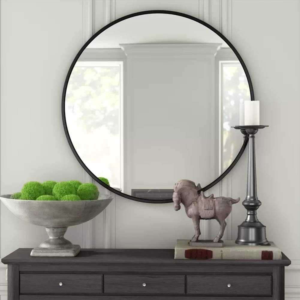 IPOUF 24&lsquo;&rsquo;Round Mirror,Large Circle Wall Mirror Decor for Vanity Washrooms Bathroom Entryway Living Room,with Metal Frame,Black