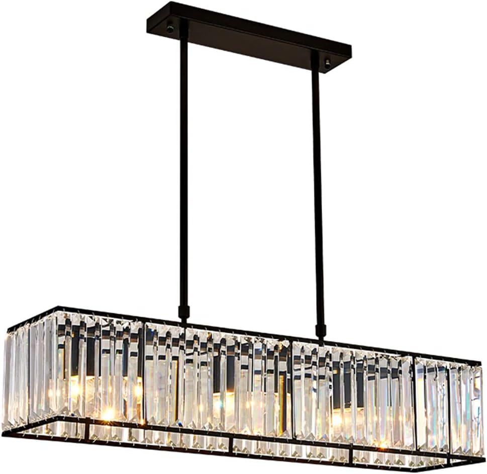 Moooni Vintage Rectangular Crystal Chandelier Industrial Rectangle Pendant Light Fixture for Kitchen Island Dining Room Black L 33.5
