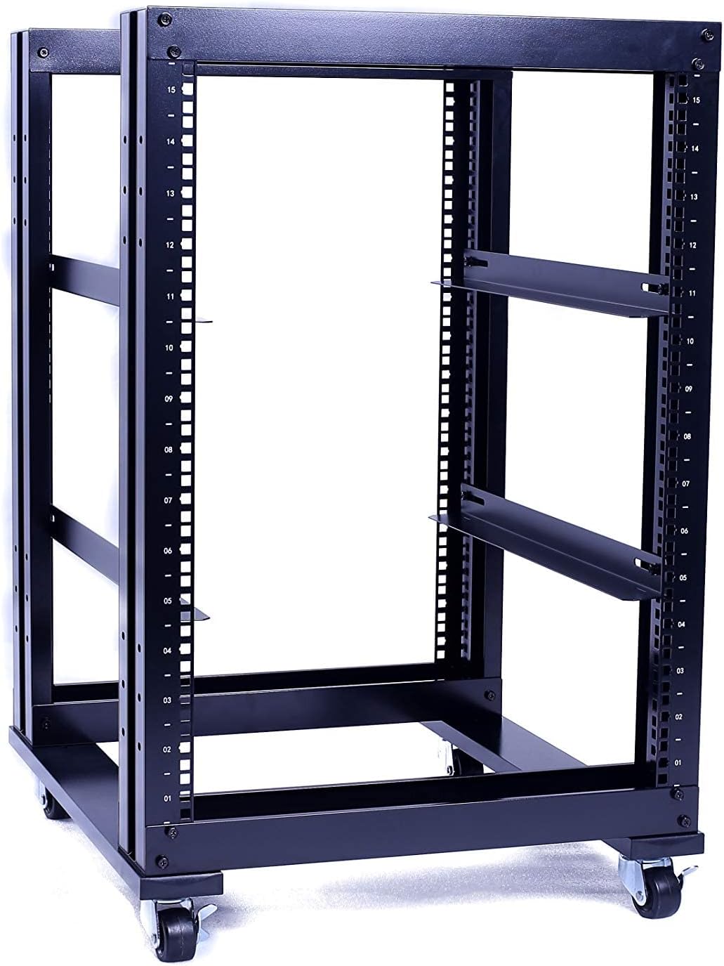 RAISING ELECTRONICS 15U 4 Post Open Frame 19inch Server/Audio Steel Rack 24inch Deep Aluminum UL Certified