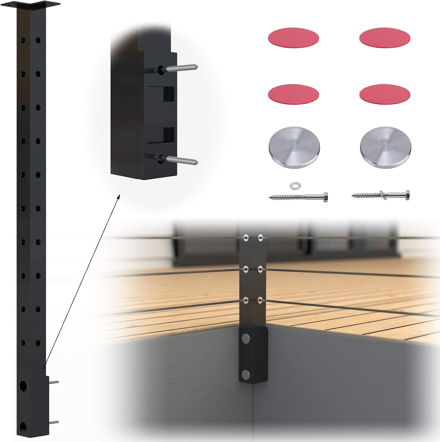 Muzata Cable Railing Post Fascia Side Mount Square Weldless Flat top 36