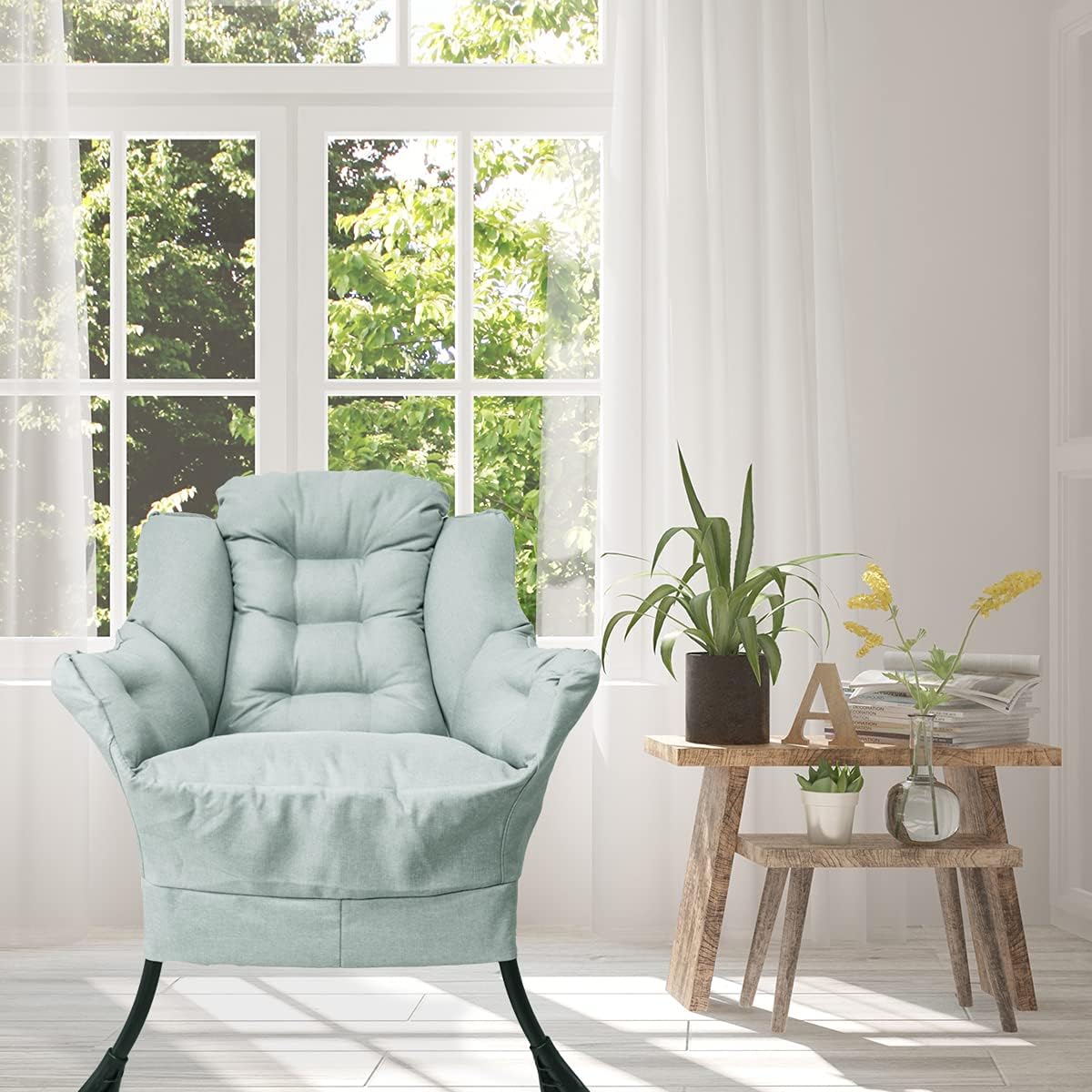 TOYSINTHEBOX Accent Sofa Chair Living Room Chair Single Steel Frame Lazy Chair Reclining Armchair with Thick Padded Back and Two Side Pockets, Brown