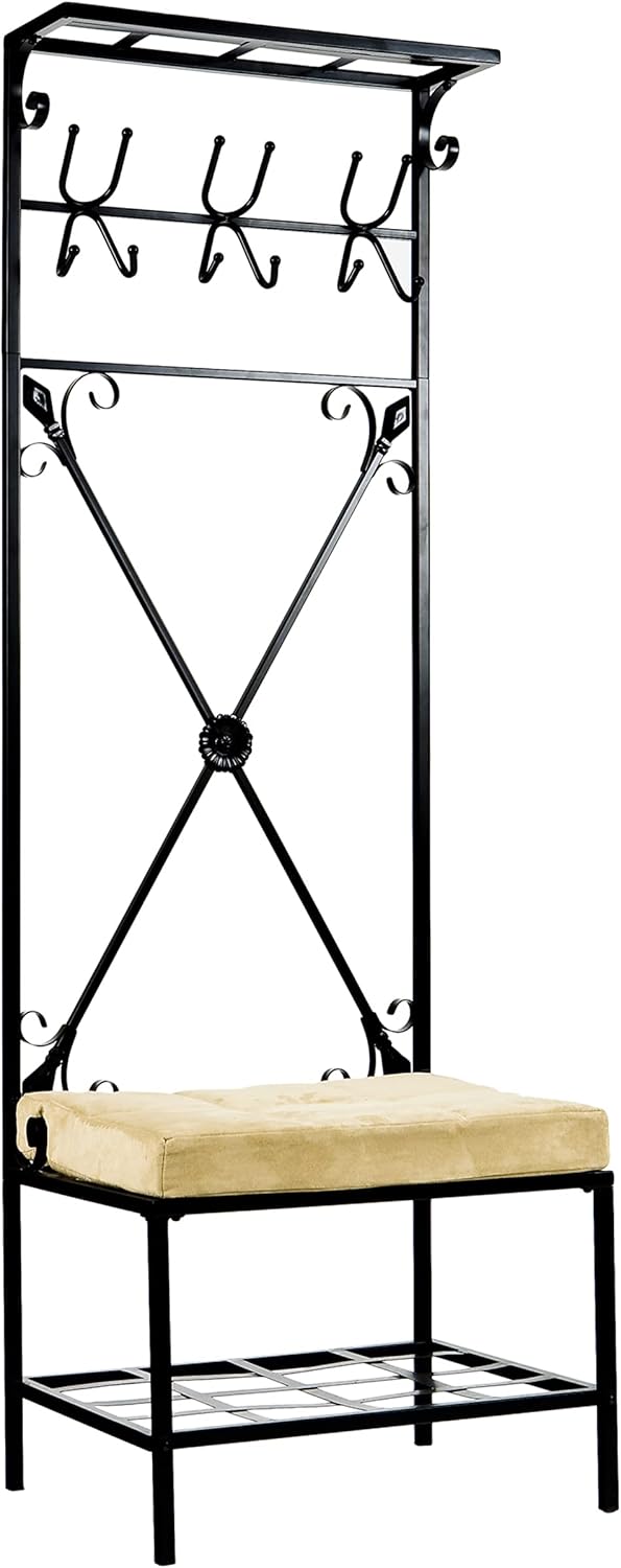 SEI Furniture Bench and Storage Rack, Black Textured Powder-Coat