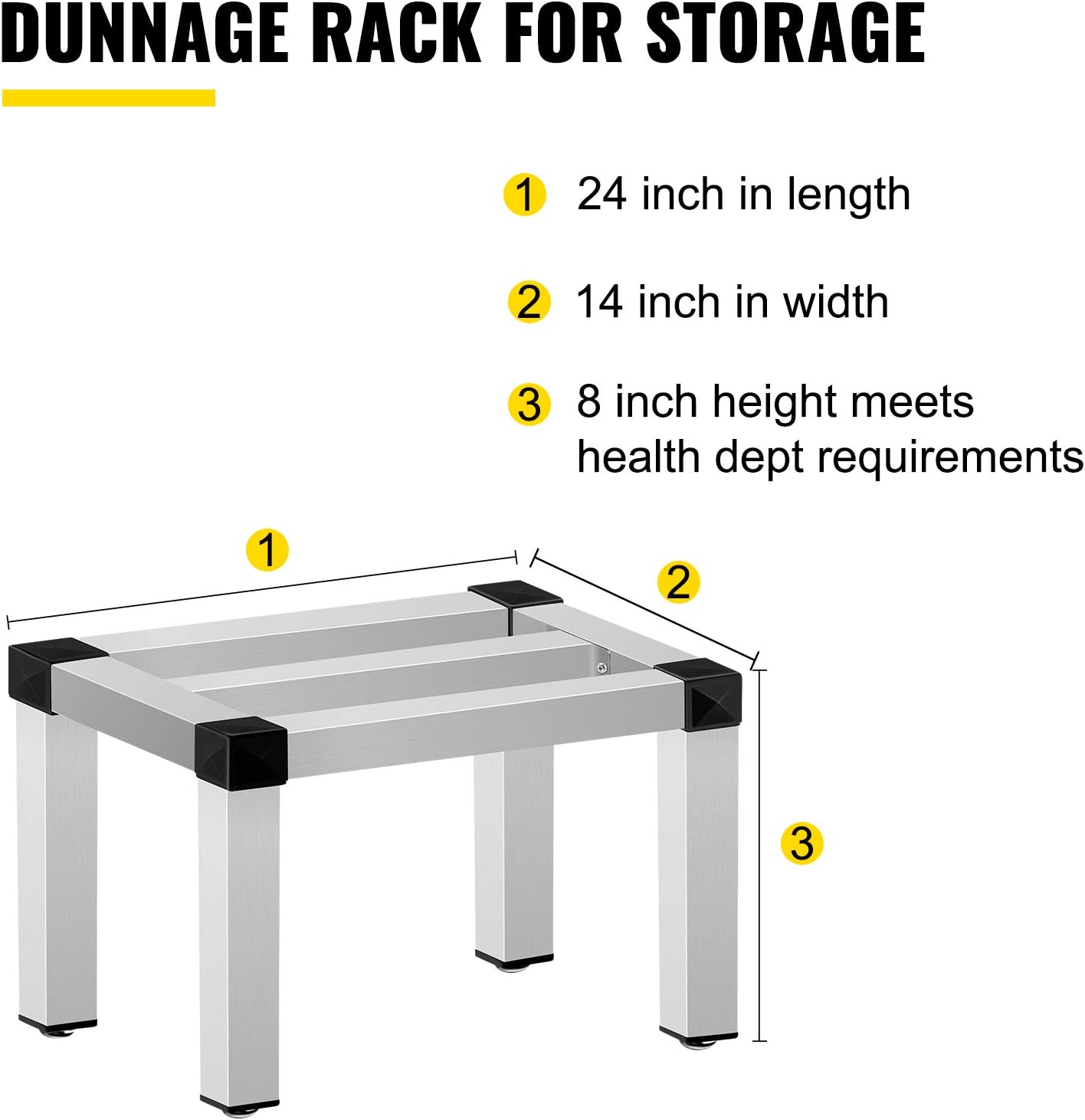 VEVOR Aluminum Dunnage Rack, 24'' x 14'' Commercial Floor Food Shelf, 8'' Off The Floor, 1000lbs Capacity Aluminum Storage Rack, Commercial Food Service Storage in Restaurant, Kitchens, Shops Pack of 2