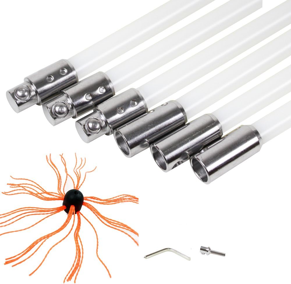 Ackye Chimney Brush,33ft Chimney Sweep kit,Nylon Flexible Rods Electrical Rotary Drill Drive Sweeping Cleaning Tool Kits (10rods+Extra Head)