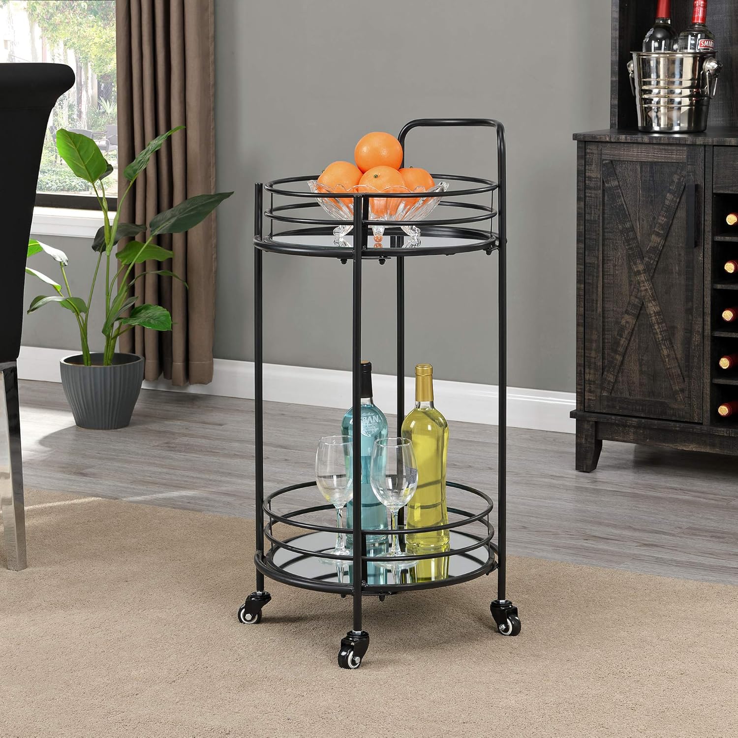 FirsTime & Co. Industrial Joliet Round Bar Cart, American Crafted, Black, 16 x 16 x 33.5 ,