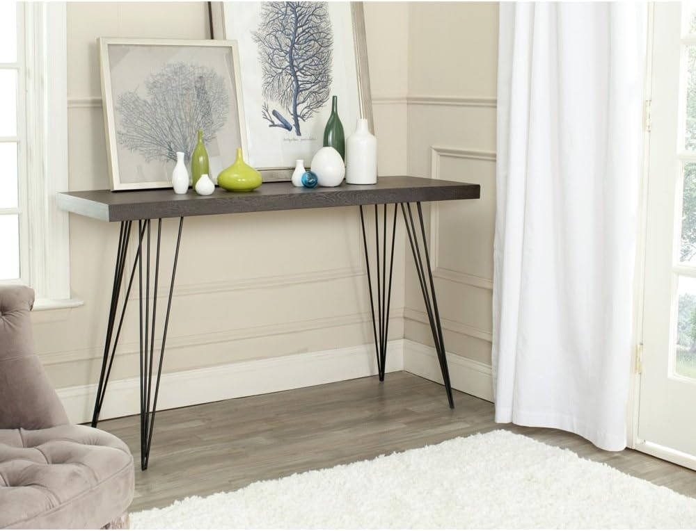 Safavieh Home Collection Wolcott Mid-Century Modern Taupe and Black Console Table