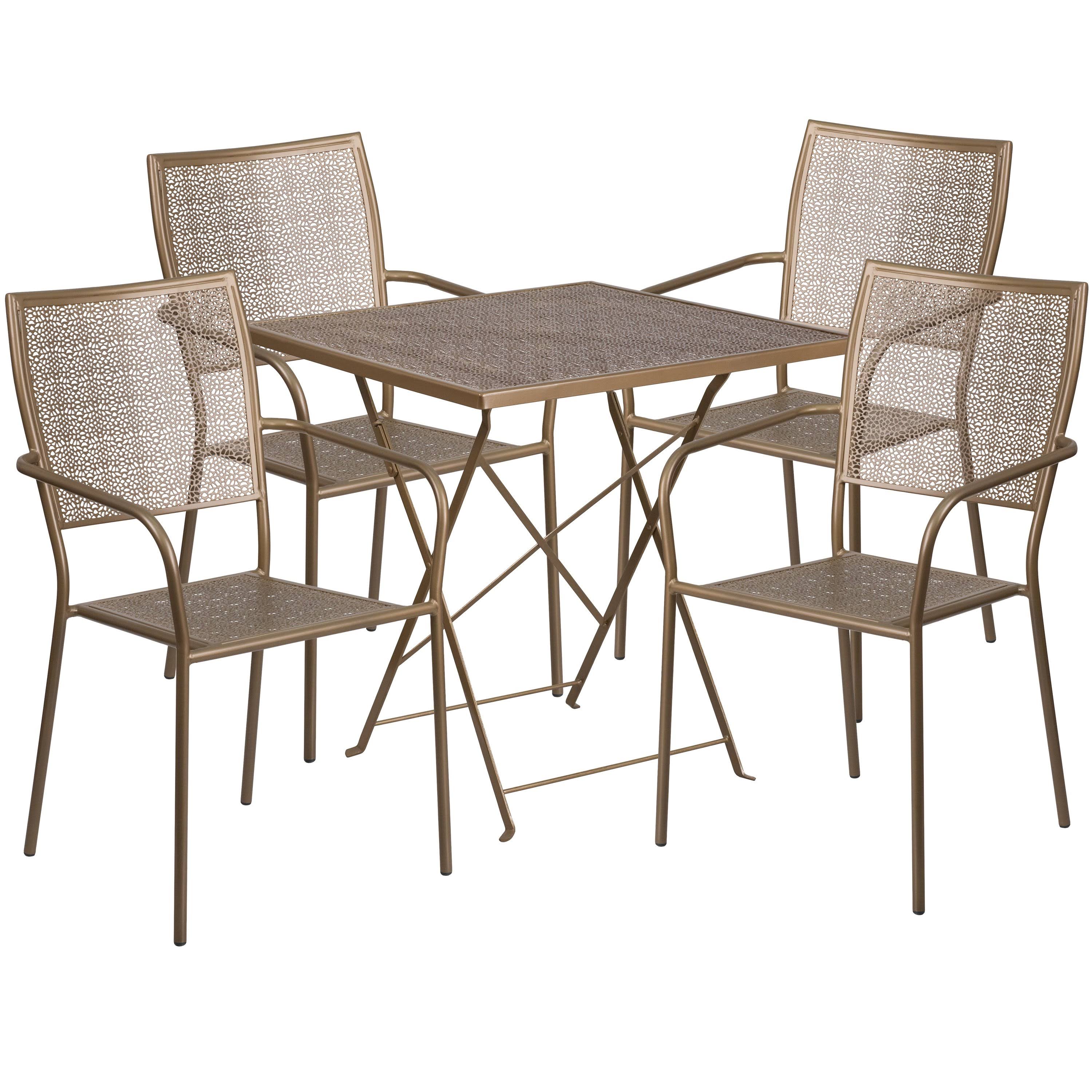 Square Black Indoor-Outdoor Steel Folding Patio Table Set with 4 Square Back Chairs