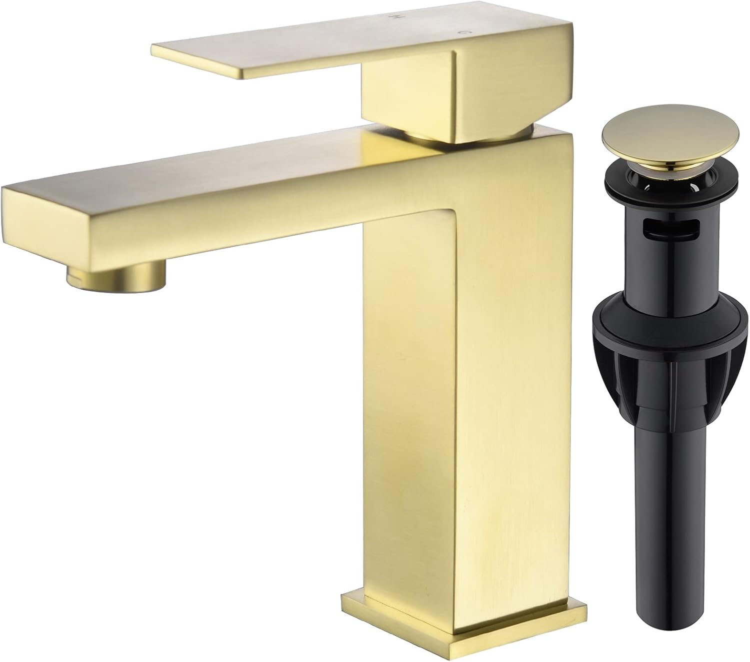 BESTILL Square Single Hole Bathroom Sink Faucet, Pop-Up Drain and Supply Hose Included, Matte Black