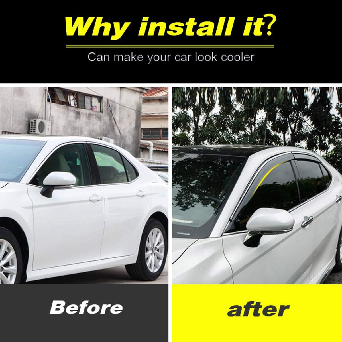 Car Window Visors Sun vent visor window Rain Guards Car window Vent Trim Smoked color With Chrome Trims.For Toyota Camry 2018 2019 2020 2021 XV70 LE SE XLE XSE Out-Channel Visor 4 Piece set Pack of 2