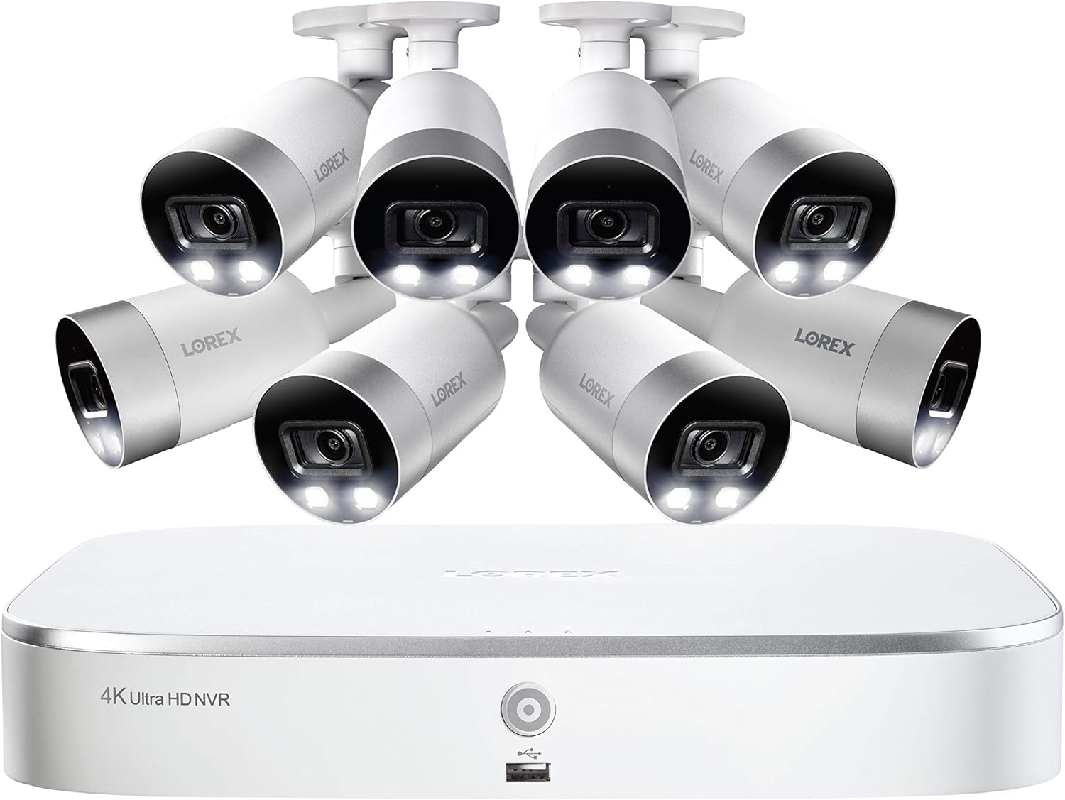 Lorex Smart 4K UHD Active Deterrence Indoor/Outdoor Security System, 8 x 4K Ultra HD IP Bullet Cameras w/Smart Motion Detection | Color Night Vision & Smart Home (8 Pack) - Incl. 2TB 8 Channel 4K NVR