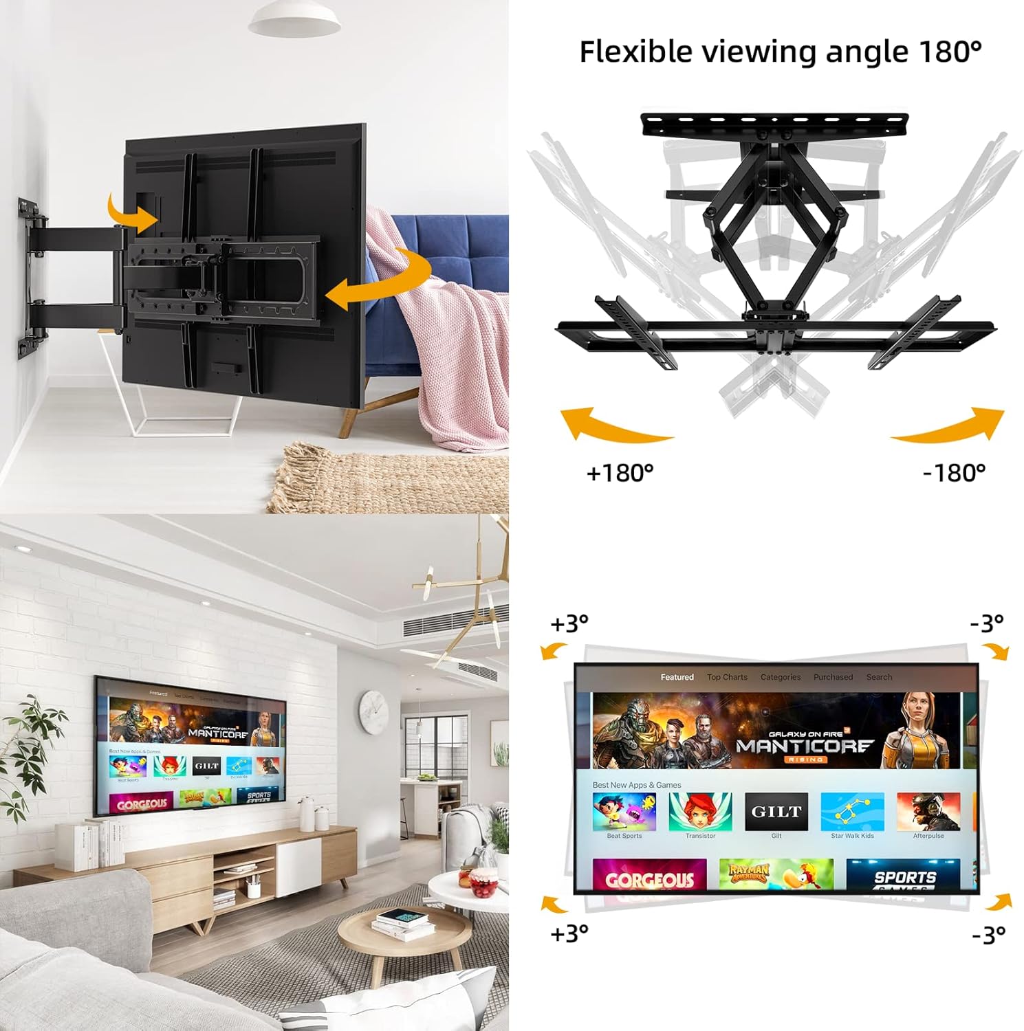 Full Motion TV Wall Mount for Most 32-75 inch TVs, TV Mount Swivel and Tilt with Dual Articulating Arms,TV Wall Mount Bracket Holds up to132lbs Max VESA 600x400mm Pack of 2