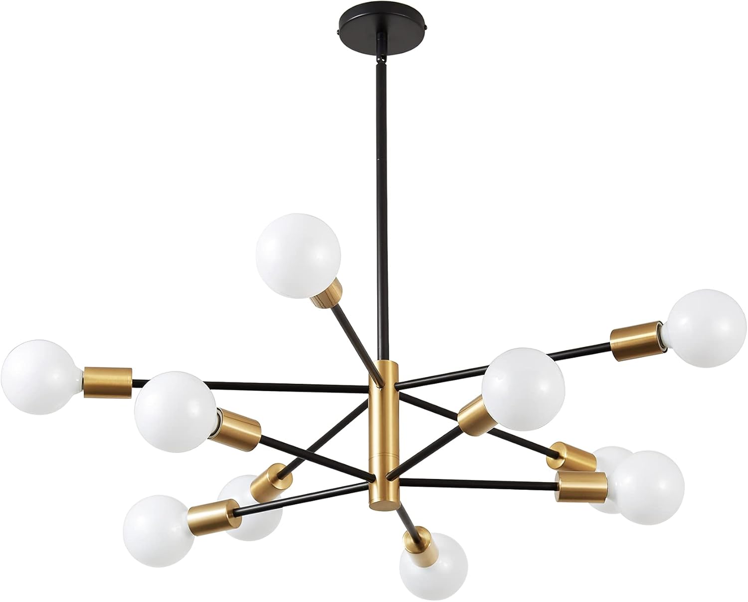 Modern Sputnik Chandelier - KAISITE 10-Light Black and Gold Chandelier Height Adjustable Mid Century Pendant Lighting Gold Chandeliers Ceiling Light Fixture for Kitchen Dining Room Living Room Bedroom