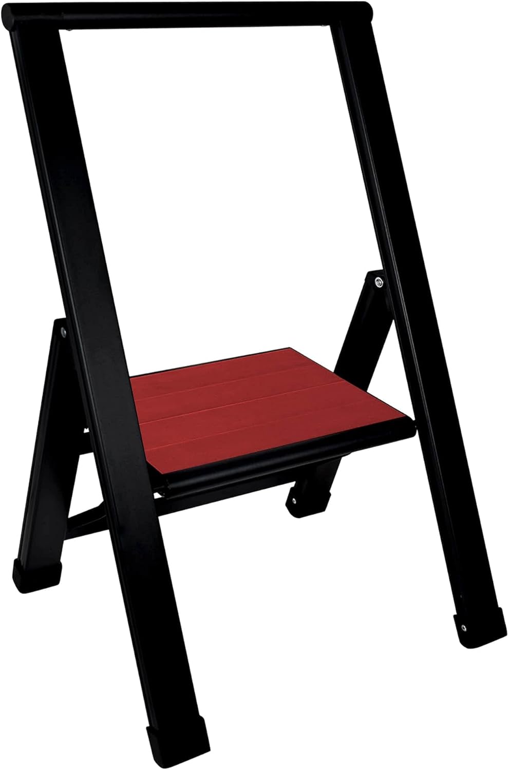 Sorfey Premium 3 Step Ladder Modern Mahogany. Lightweight,-Ultra Slim Profile, Anti Slip Steps, Sturdy-Portable for Home, Office, Kitchen, Photography Use, Black Aluminum Finish