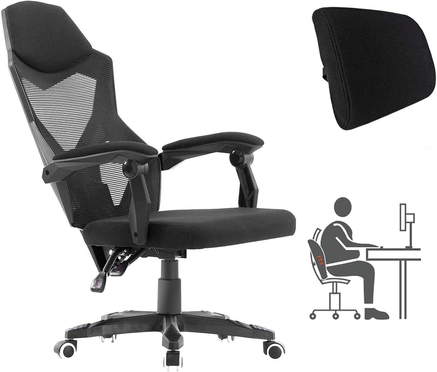 HOMEFUN Ergonomic Office Chair, High Back Executive Desk Chair Adjustable Comfortable Task Chair with Armrests with Lumbar Support Black